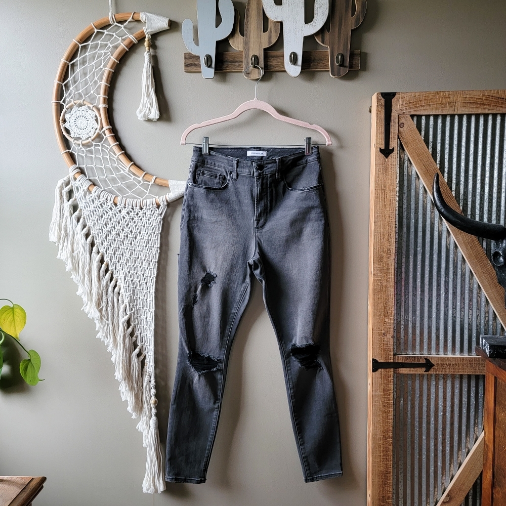 Good American | Good Legs Crop High Rise Distressed Skinny Jeans Black070 Nwot